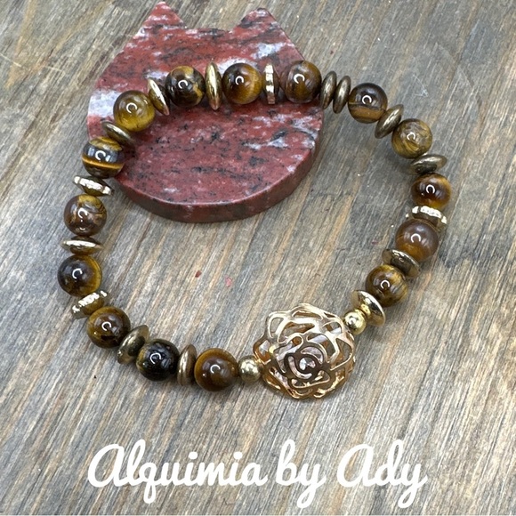 8mm tiger's eye beaded bracelet handmade bohemian - Picture 1 of 1